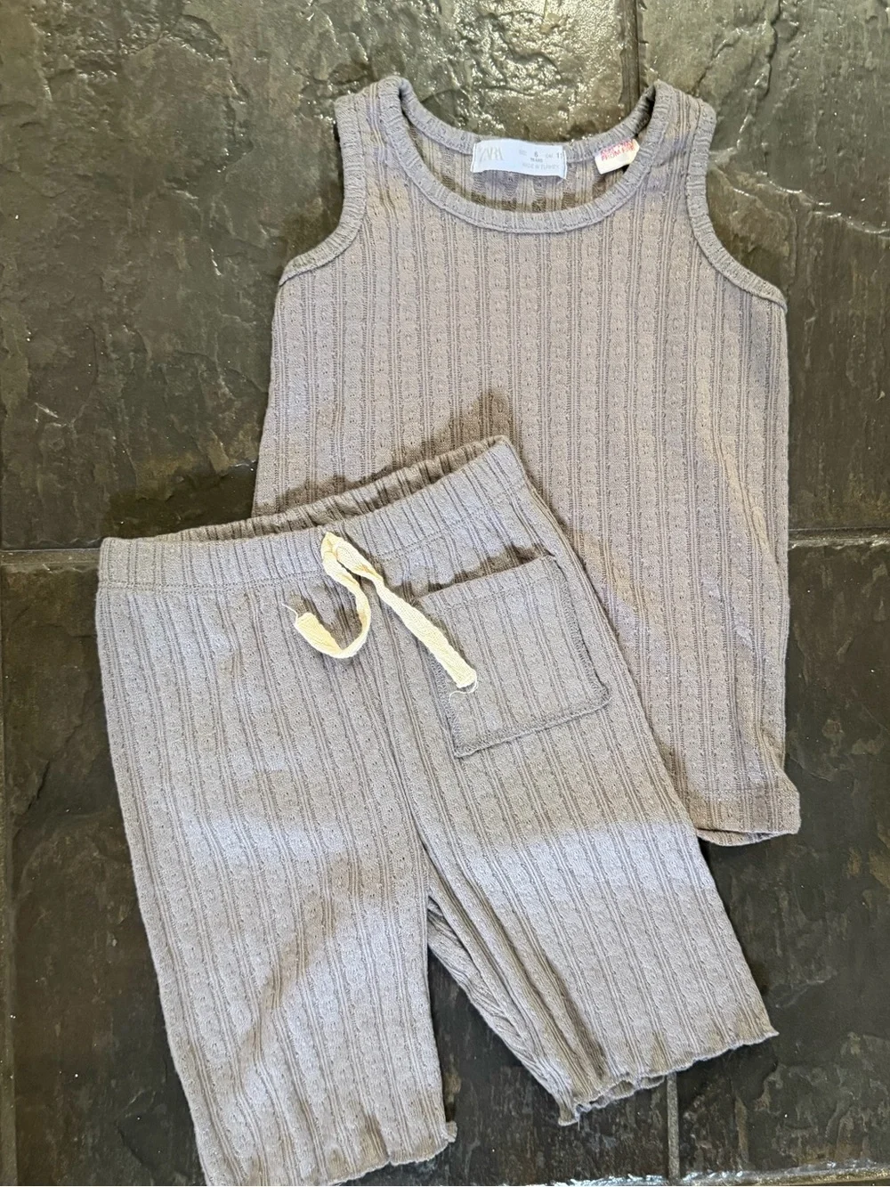 Zara Girls Ribbed Knit Tank & Biker Shorts Matching Set Size 6 Neutral Lounge
